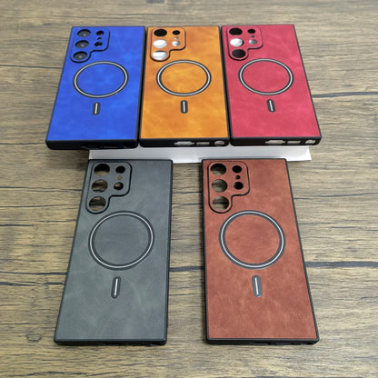 Luxury Matte Leather Case For Samsung Galaxy S25 S24 S23 S22 S21 Ultra Plus FE Note 20 S 23 22 For Magsafe Wireless Full Cover