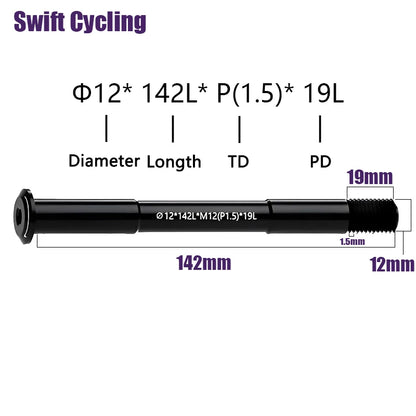 Swift MTB Road Bike Thru Axle Front Fork Shaft Skewers M12xP1.0/1.5/ 12x142/148 Bicycle Quick Release Skewer Wheel Accessories