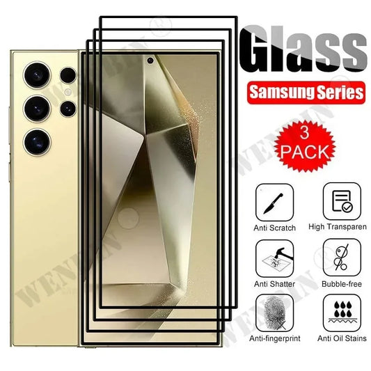 3 Pcs Tempered Glass For Samsung Galaxy S25 S24 S23 S22 Ultra Plus FE A16 A35 A36 A55 A56 Screen Protector Full Protective Glass