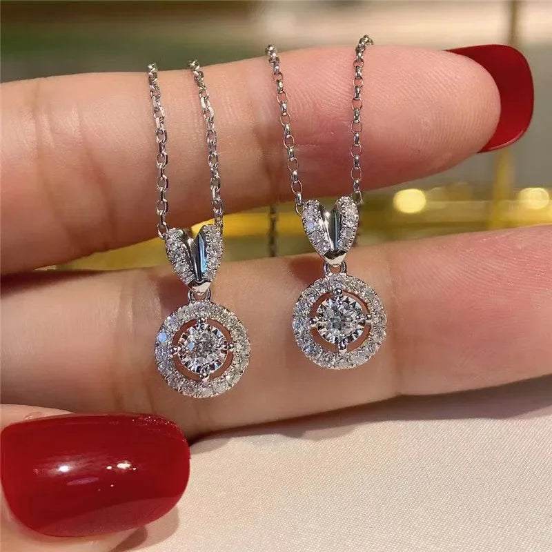 Circle Necklace with Cubic Zirconia Simple Stylish Clavicle Chain Necklace for Women Wedding Eternity Jewelry