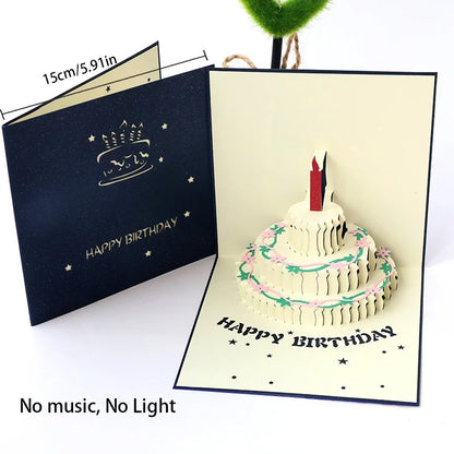 3D Light Music Birthday Card Pop Up Cake Creative Greeting Card Happy Birthday Party Gift Message Cards