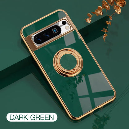 Flexbile Shockproof Plating Ring Holder Phone Case For Google Pixel 9 Pro XL 8A 8 Pro Cover Stand Back Shell Capa Funda Coque
