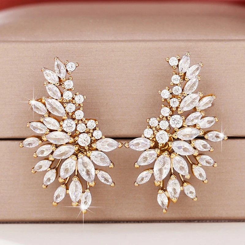 Sparkling Women's Cubic Zirconia Stud Earrings Gorgeous Female Wedding Party Fashion Ear Piercing Accessories New Jewelry