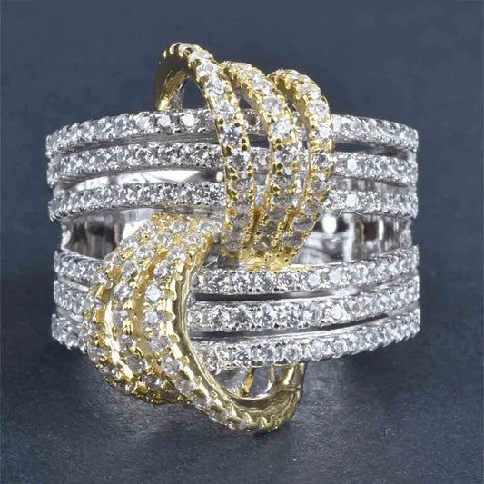 Gorgeous Fashion Finger Ring Lady Party Jewelry with Bright Zirconia Two-tone Style Design Accessories for Anniversary