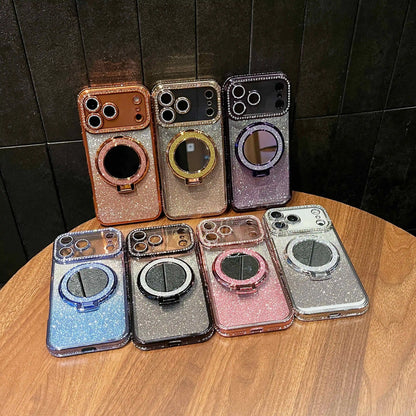 Glitter Mirror Case For iPhone 17 Pro Max 16 15 14 13 Diamond Makeup Cover