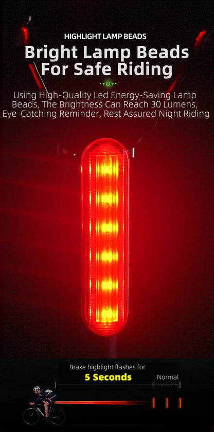 WEST BIKING Bike Taillight Laser Brake Sensing Rear Light IPX5 Waterproof USB Charging Bike Light MTB Road Bicycle Accessories