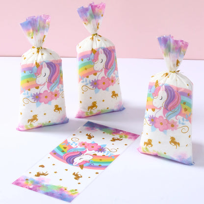 25/50/100pcs Unicorn Theme Candy Packing Bags Unicorn Birthday Party Decoration Kids Baby Shower Wedding Gift Bag Party Supplies
