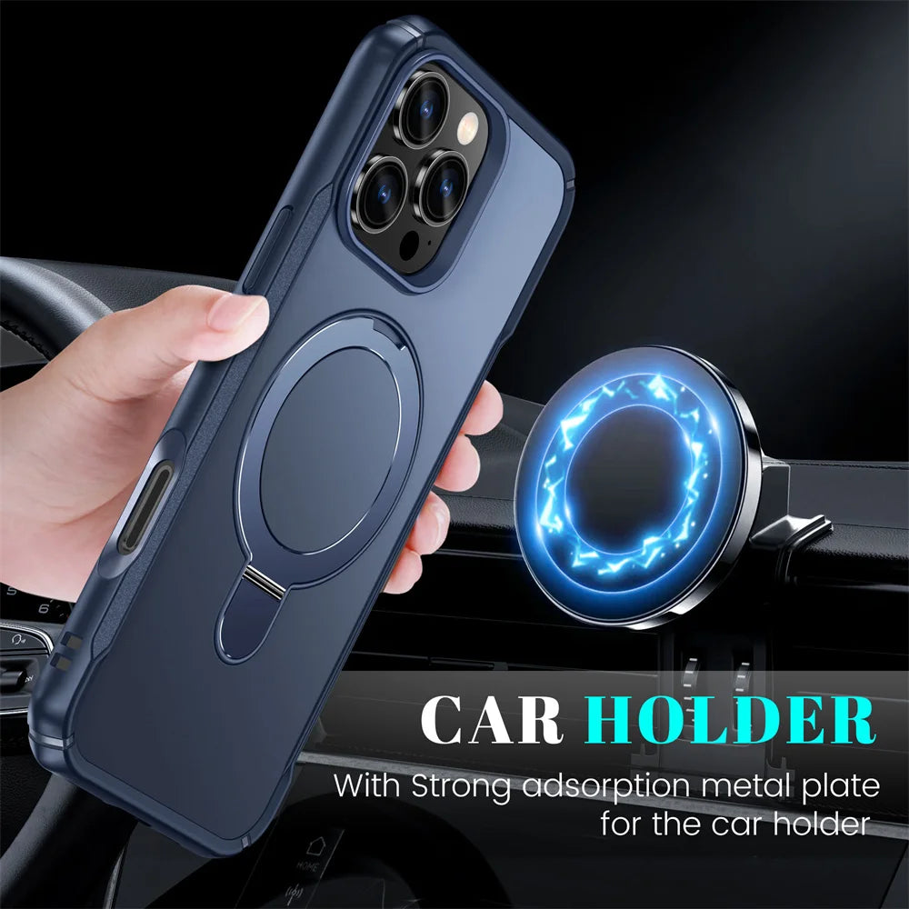 For Magsafe Wireless Charge Fold Magnetic Stand Phone Case For iPhone 15 16 17 Pro Max 16E 14 13 12 11 Anti-slip Bumper Cover
