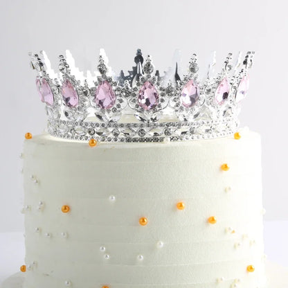 Red Pink Silver Gold Crystal Crown Cake Topper for Gril Birthday Party Cake Decorations