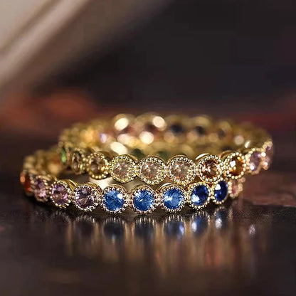 Colorful Rainbow Cubic Zircon Promise Rings for Women Gold Color Luxury Trendy Wedding Accessories Statement Girl Jewelry