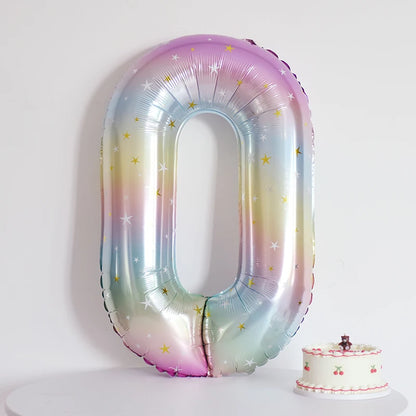 Digital Number Balloon, Aluminum Foil, Gradient Rainbow, Birthday Party, Wedding, Christmas Decoration, 40"