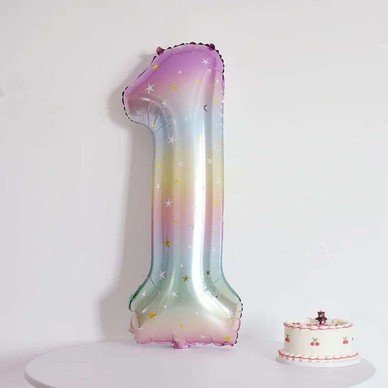 Digital Number Balloon, Aluminum Foil, Gradient Rainbow, Birthday Party, Wedding, Christmas Decoration, 40"