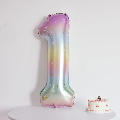 Digital Number Balloon, Aluminum Foil, Gradient Rainbow, Birthday Party, Wedding, Christmas Decoration, 40"