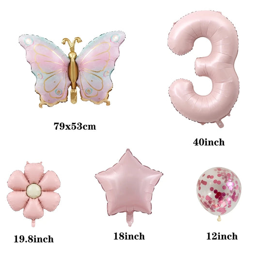 Butterfly Balloons 5th Birthday Decor for Girls Pink Butterfly Foil Balloons for Butterfly Themed Party Wedding Birthday Decors