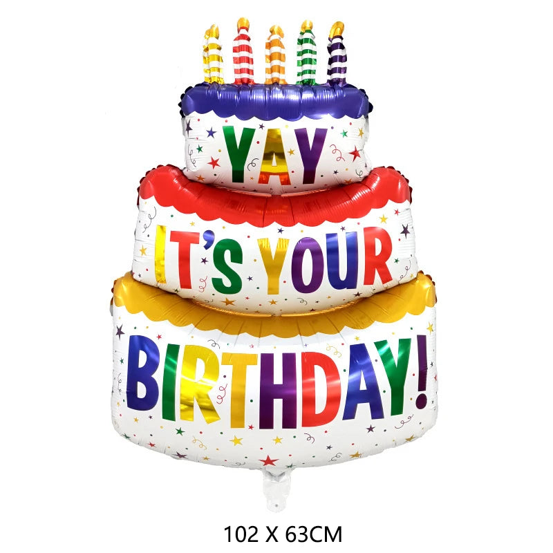 Large Birthday Three Layer Cake Candle Stripe Polka Dot Foil Balloons Birthday Party photo Props Scene Decoration