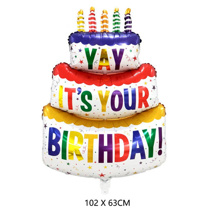 Large Birthday Three Layer Cake Candle Stripe Polka Dot Foil Balloons Birthday Party photo Props Scene Decoration