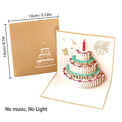 3D Light Music Birthday Card Pop Up Cake Creative Greeting Card Happy Birthday Party Gift Message Cards