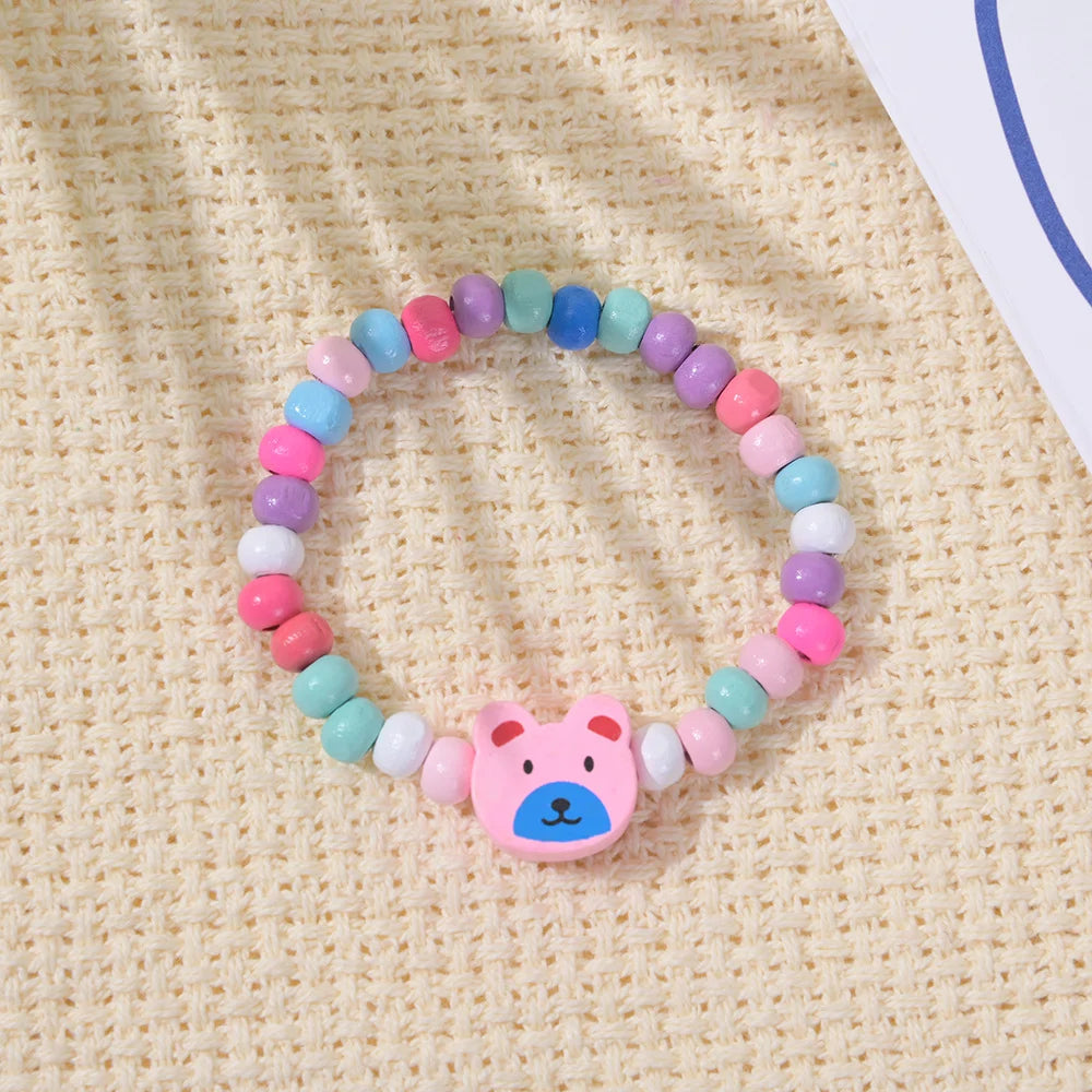 12Pcs/Pack Color Bracelet Cartoon Children Wooden Beads for Girl Birthday Party Favors Baby Shower Guest Gifts Pinata Fillers