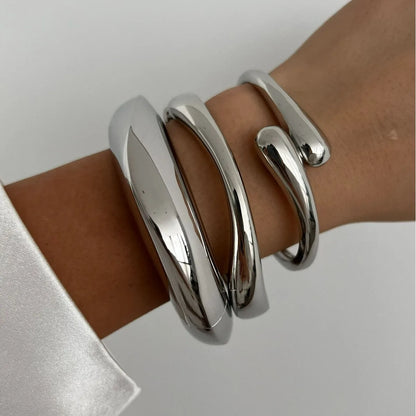 DIEZI 3 Styles Vintage Hip Hop Metal Cuff Bangles Punk Gold Silver Color Geometric Spring Bangles For Women Bracelet Men Jewelry