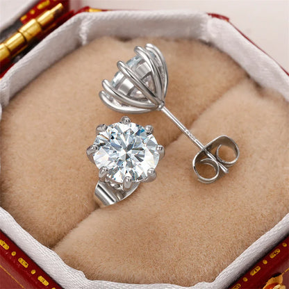 Exquisite 8 Claw Setting CZ Stud Earrings for Women Silver Color Crystal Earrings Simple and Elegant Female Ear Jewelry