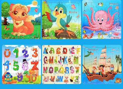 Baby Toys 20Piece Wooden Puzzle Cartoon Animal Vehicle 3D Jigsaw Puzzle Game Montessori  Educational Toys For Children Gifts