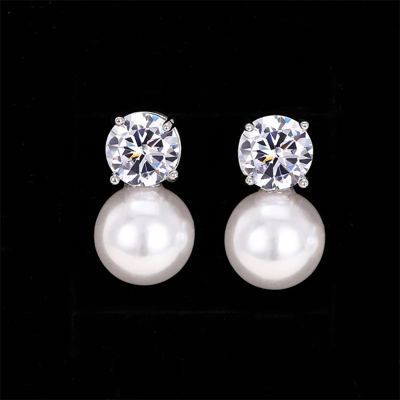 Luxury CZ Imitation Pearl Earrings for Women Silver Color Temperament Elegant Lady Earrings Wedding Party Fashion Jewelry