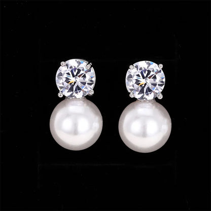 Luxury CZ Imitation Pearl Earrings for Women Silver Color Temperament Elegant Lady Earrings Wedding Party Fashion Jewelry