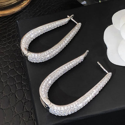 Gorgeous Silver Color Hoop Earrings Female Fashion Party Jewelry with Bright Zirconia Luxury Engagement Accessories Gift