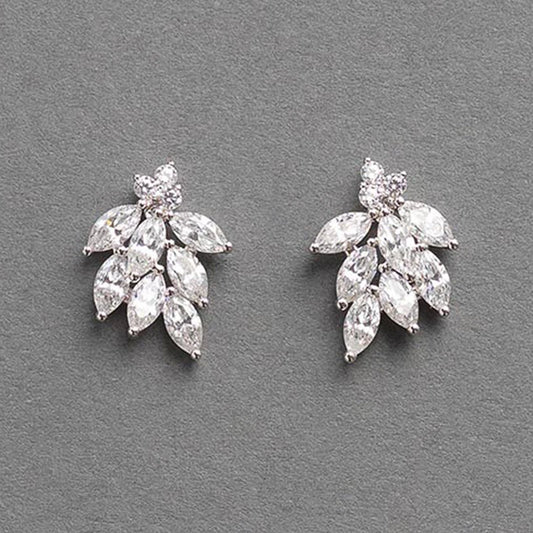 Delicate Leaf Shaped Cubic Zirconia Stud Earrings for Women Silver Color Aesthetic Bridal Wedding Earrings Trendy Jewelry