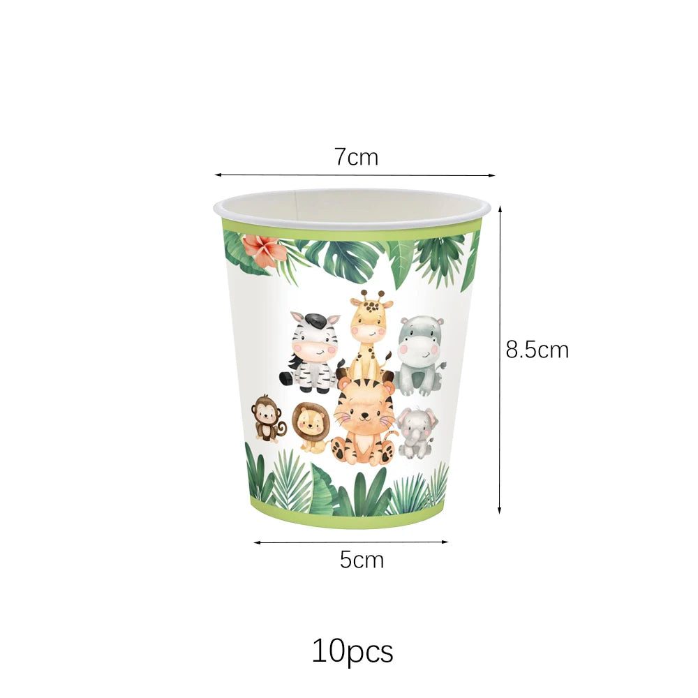 Jungle Birthday Disposable Tableware Wild One Paper Plates Cups Napkins Tablecloth Safari Jungle Animals Theme Party Decorations