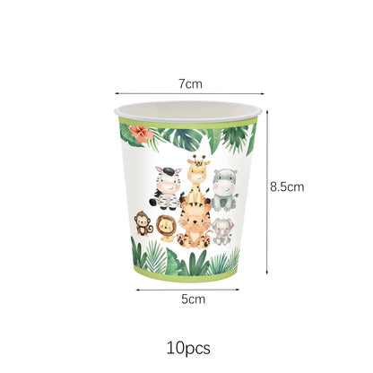 Jungle Birthday Disposable Tableware Wild One Paper Plates Cups Napkins Tablecloth Safari Jungle Animals Theme Party Decorations
