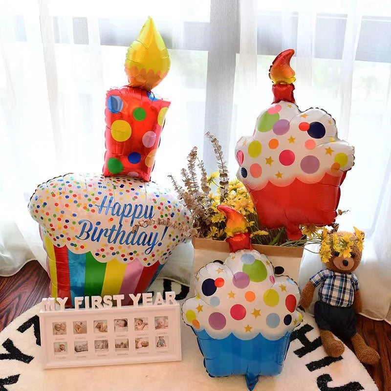 Large Birthday Three Layer Cake Candle Stripe Polka Dot Foil Balloons Birthday Party photo Props Scene Decoration