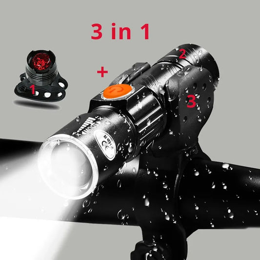 ZK30 3 in1 8000 Lumen Bike Bicycle Light USB rechargeable LED Waterproof Super Bright Zoom Headlight Rear light MTB Bike Light