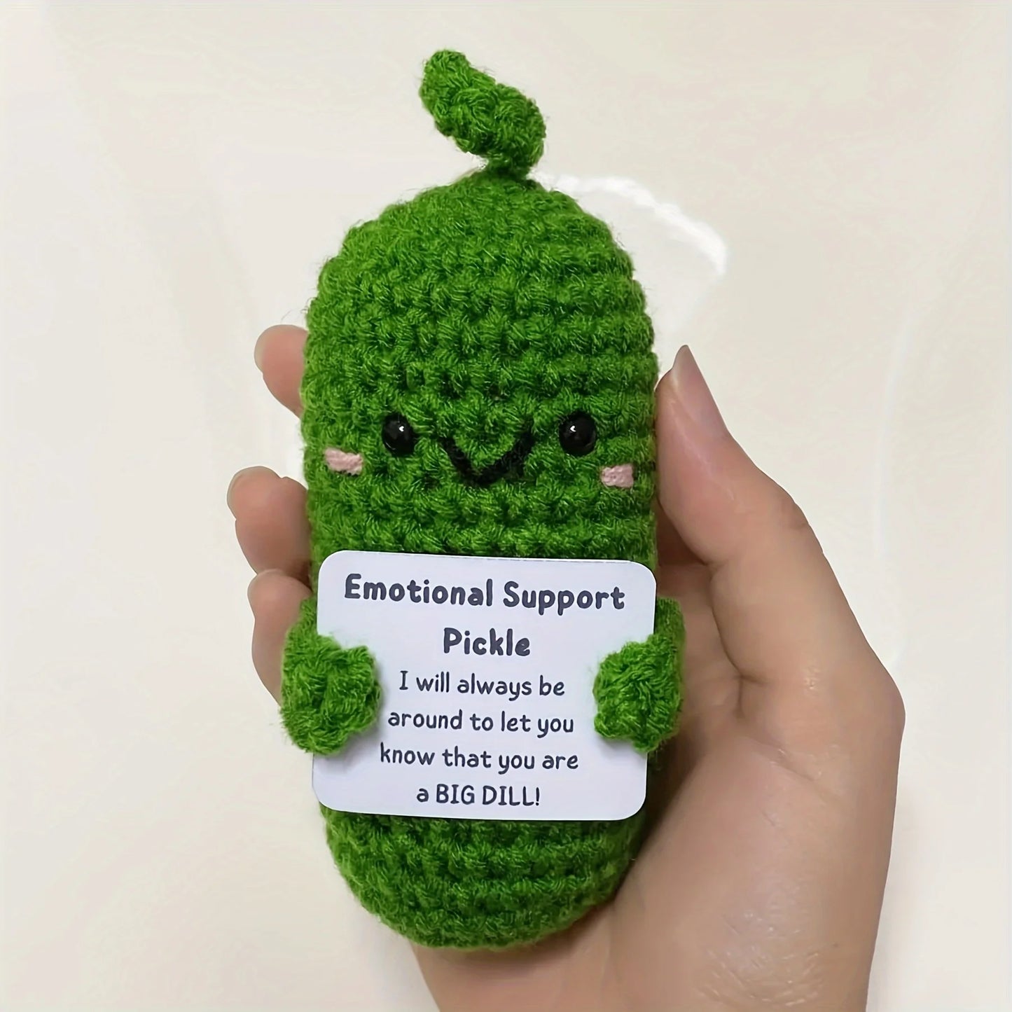 Cute Handmade Plush Doll Knitted Cucumber Décor with Positive Message Valentine's Day New Year Birthday Gift for Kid and Couples