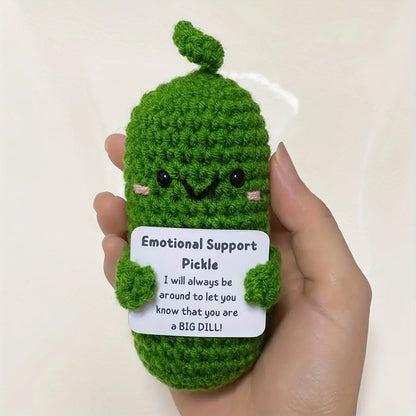 Cute Handmade Plush Doll Knitted Cucumber Décor with Positive Message Valentine's Day New Year Birthday Gift for Kid and Couples