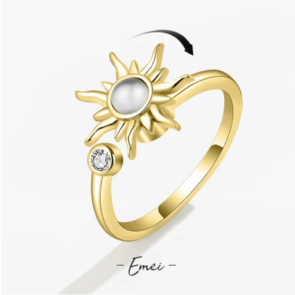 Anti Stress Anxiety Fidget Rings for Women Stainless Steel Sunflower Sun Star Spinner Ring Christmas Jewelry Gifts