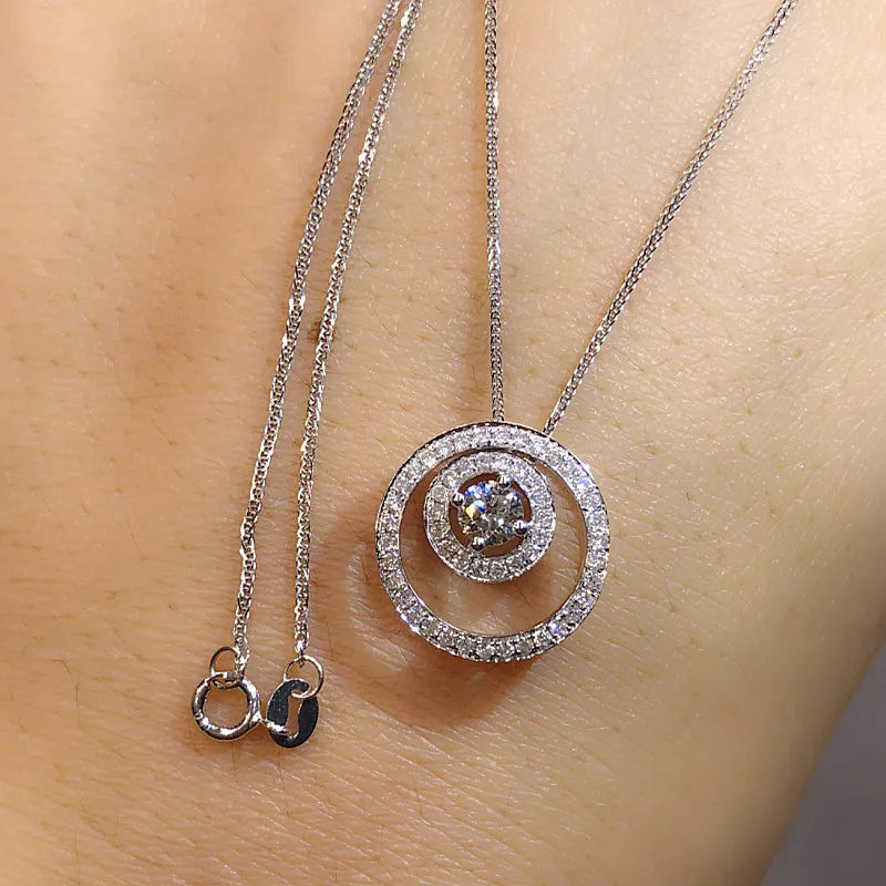 Dazzling Circle Pendant Necklace Women Fashion Luxury Bridal Wedding Necklace Versatile Girls Neck Accessories Jewelry
