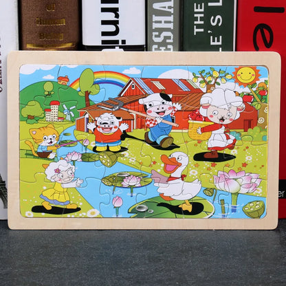 24 Pieces Wooden Puzzles Kids Cartoon Animal Wood Jigsaw Early Educational Learning Toys for Children GIFT