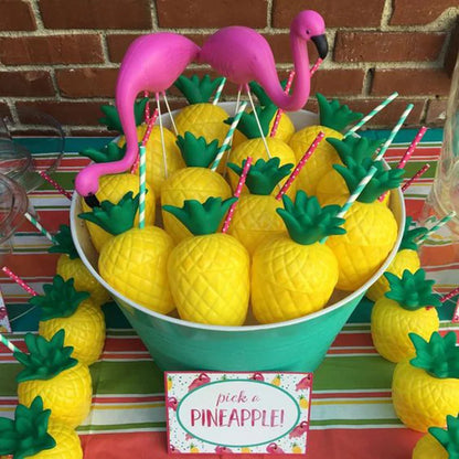6/10pcs Hawaiian Summer Pineapple Coconut Drinking Cups Strawberry Shaped Juice Drink Cups for Birthday Wedding Beach Pool Party