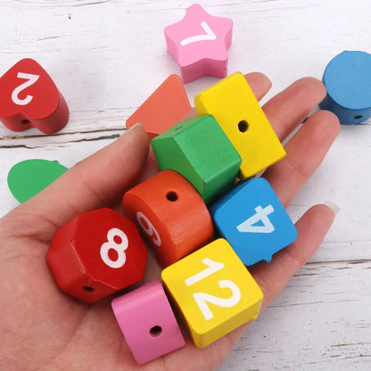 Wooden Number Blocks Puzzle Shape Color Sorting Clock Montessori Toys for Kids Early Education Penguin Patterns Time Learning