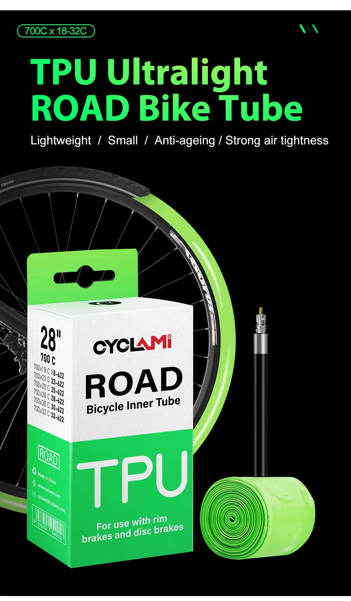 Ultralight Bike Inner Tube 700c Road Bicycle TPU Inner Tube 700C x 18 23 25 28 30 32 French Valve Bike inner Tubes CYCLAMI