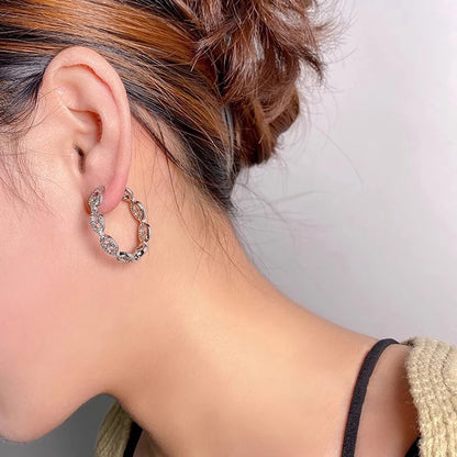 Gorgeous Circle Hoop Earrings Female Daily Party Accessories Luxury Silver Color Brilliant Zirconia Jewelry for Women