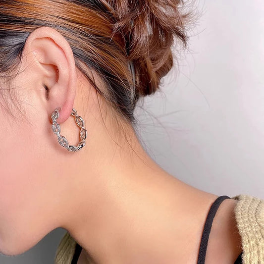Gorgeous Circle Hoop Earrings Female Daily Party Accessories Luxury Silver Color Brilliant Zirconia Jewelry for Women