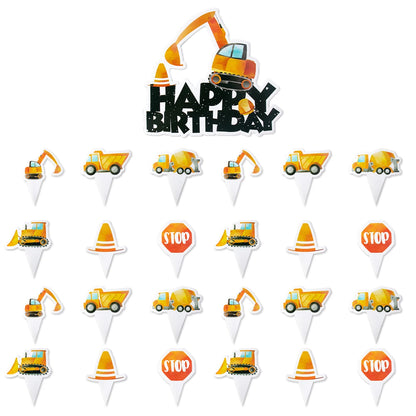 Construction Birthday Party Supplies Tractor Excavator Paper Plate Cup Birthday Banner Truck Latex Balloons For Child's Birthday