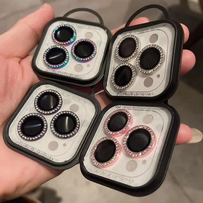2-3Pcs Diamond Camera Lens Protector For IPhone 12 13 14 15 16 Pro Max Back Mini Cover Lens Ring Glass For IPhone 14 15 Plus Fil