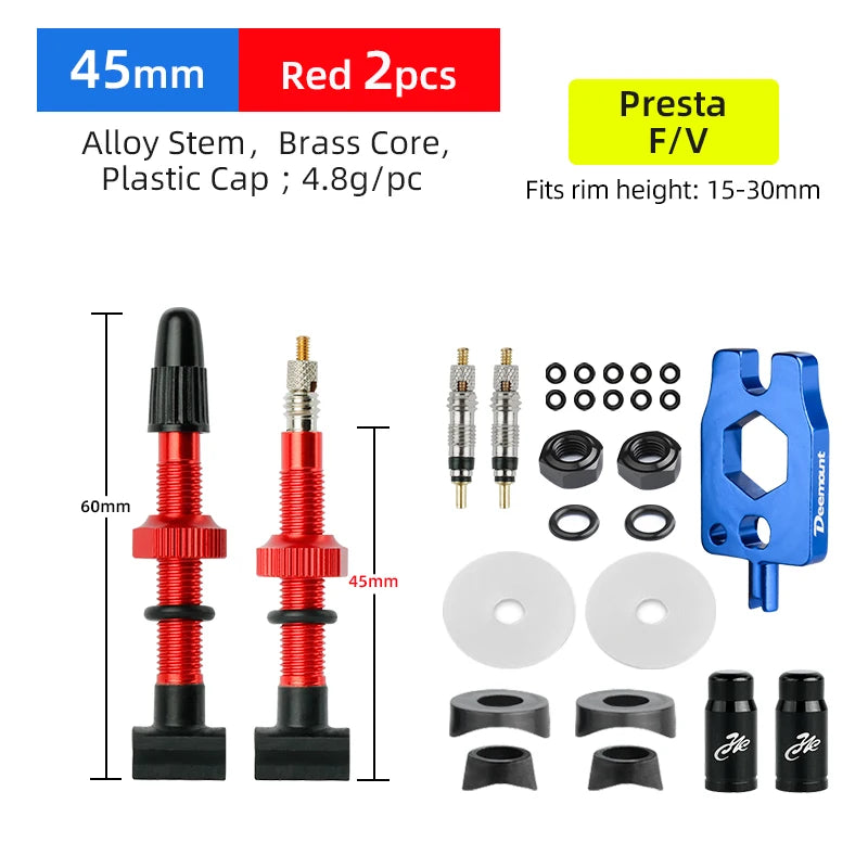 Deemount Presta Nipples Bicycle Tubeless Rim F/V Valves Anodized Aluminum Stem Brass Core Integrated Rectangle Base