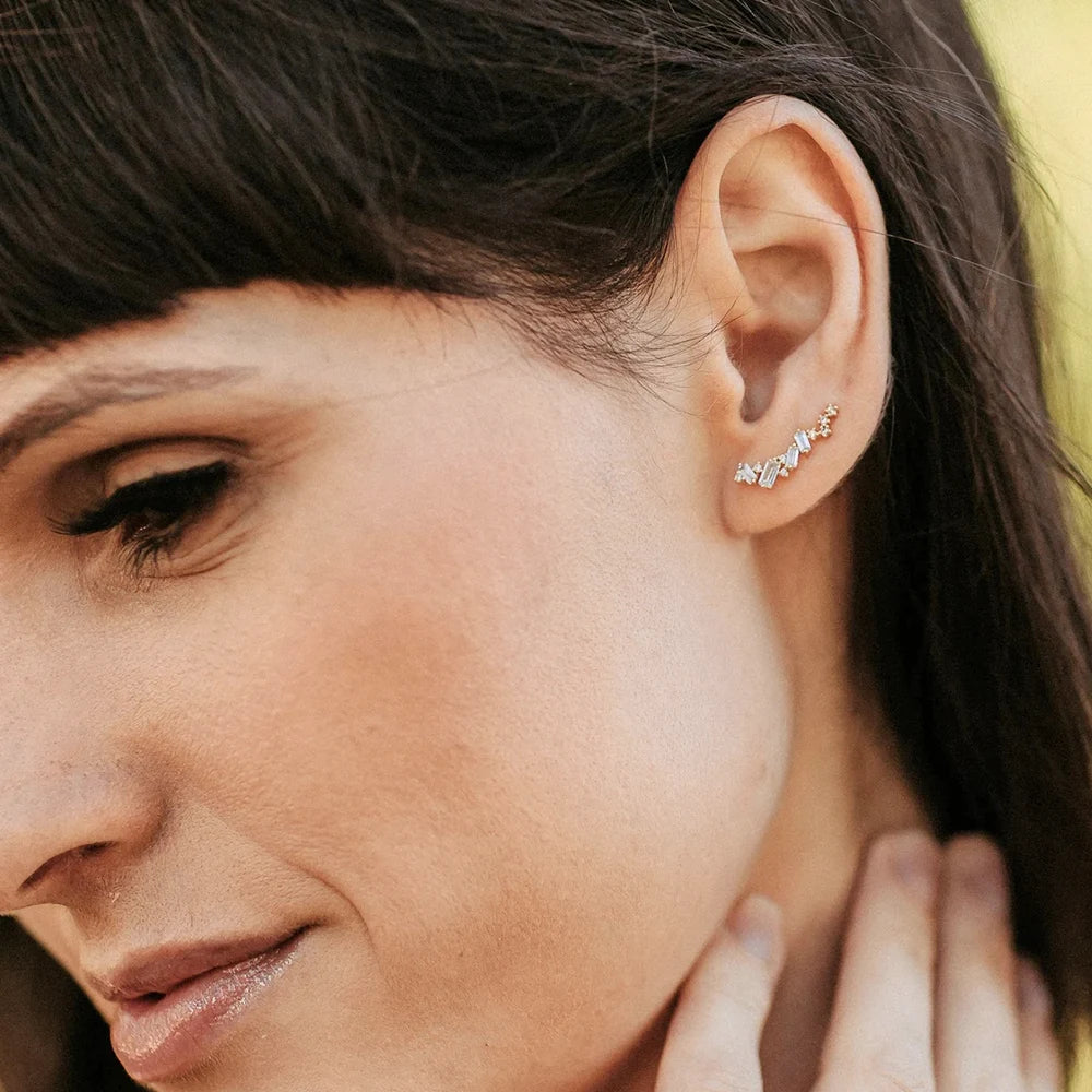 Simple Stylish One Line Cubic Zirconia Drop Earrings for Women 3 Metal Colors Daily Wear Low-key Delicate Female Jewelry