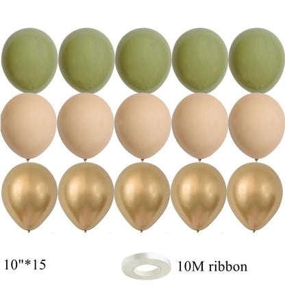 15/20PCS 10inch Vintage Balloons Retro Khaki Green Balloon Set for Wedding Anniversary Happy Birthday Party Decoration Supplies
