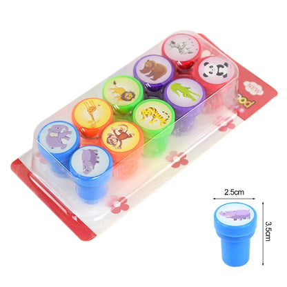 10pcs Cartoon Animal Unicorn Self-ink Stamps Toy Kids Birthday Party Favors Goodie Bag Pinata Fillers Boy Girl Christmas Gift