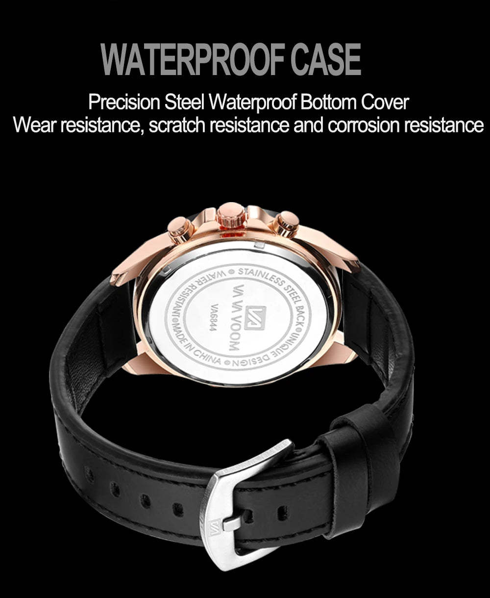 Top Men Watch Sports Style 46mm Large Leather Racing Style Casual Fashion Original Black Rose Gold Calendar Quartz Watch Relogio